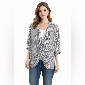 Pure Essence 2 Piece Top Set Striped Drape Cardigan White Tank Slouchy Layered